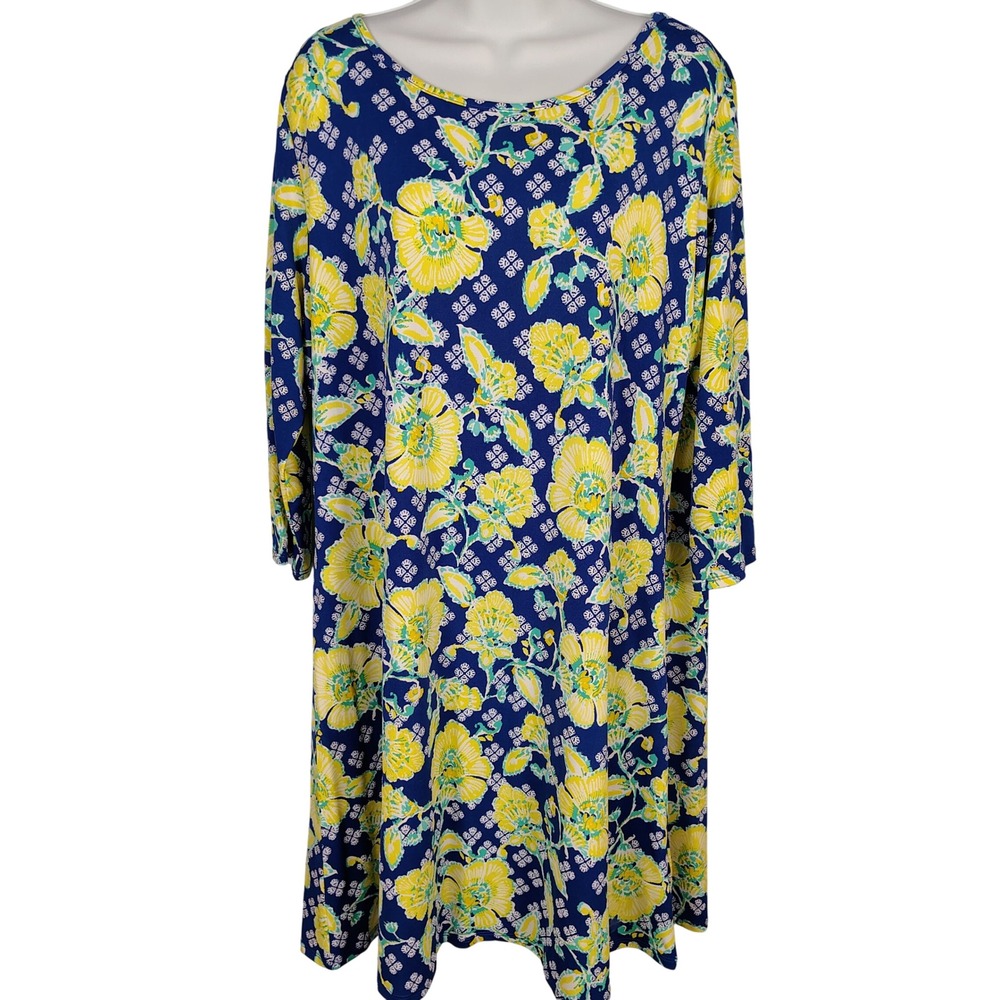Ruby Rd Womens XL Floral Shift Dress 3/4 Sleeve Stretch Knit Scoop Neck cowgirl